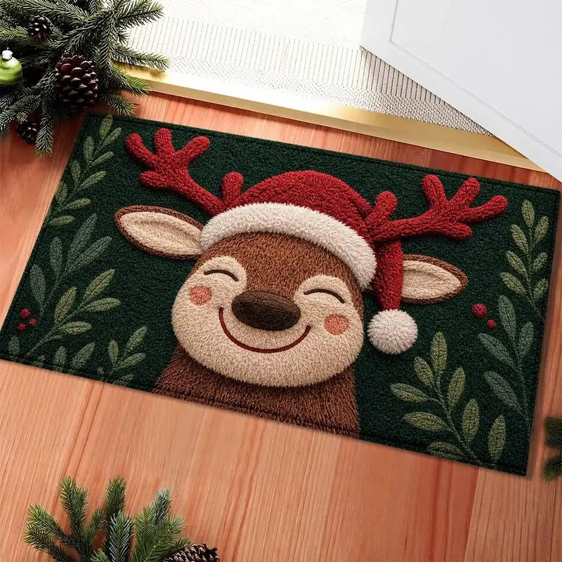 Feestelijke kerstdeurmat met groene kerstboom, sterren en takken voor de entree 2