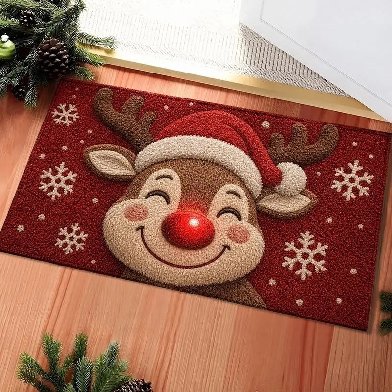 Feestelijke kerstdeurmat met groene kerstboom, sterren en takken voor de entree 3