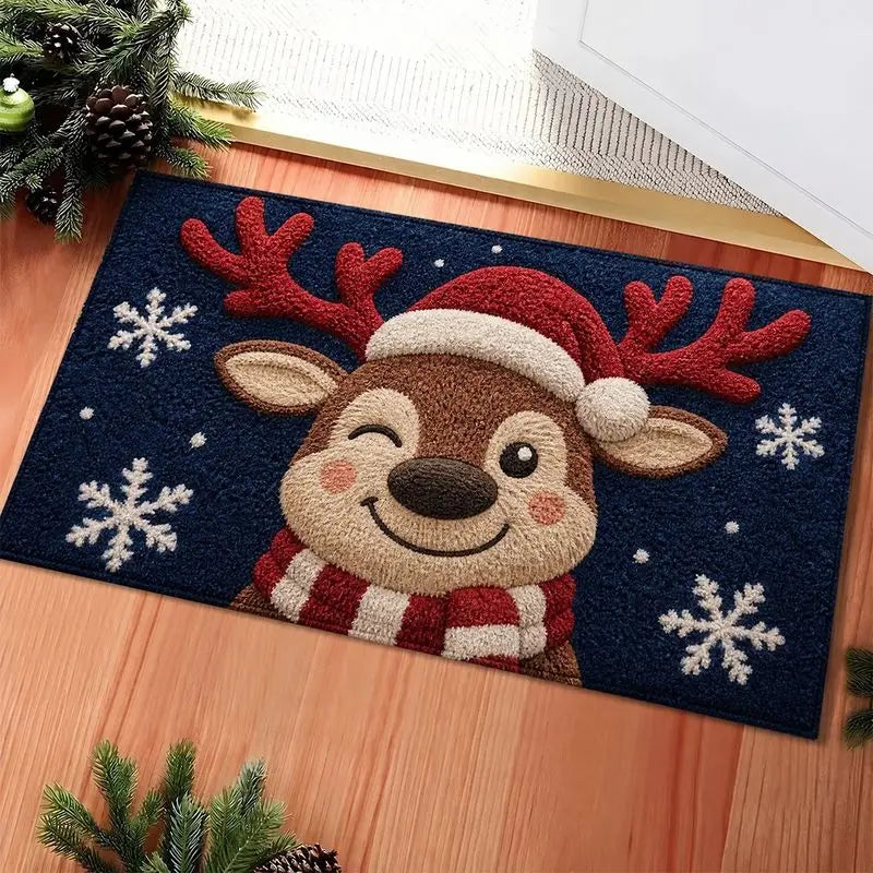 Feestelijke kerstdeurmat met groene kerstboom, sterren en takken voor de entree 4