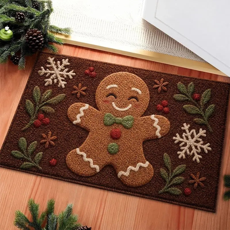 Feestelijke kerstdeurmat met groene kerstboom, sterren en takken voor de entree 8