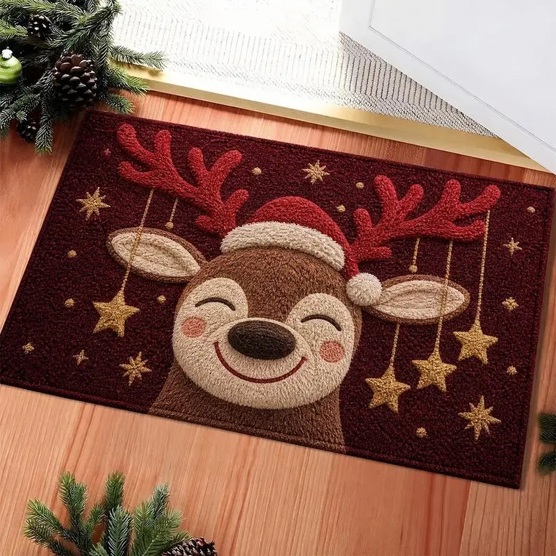 Feestelijke kerstdeurmat met groene kerstboom, sterren en takken voor de entree 9