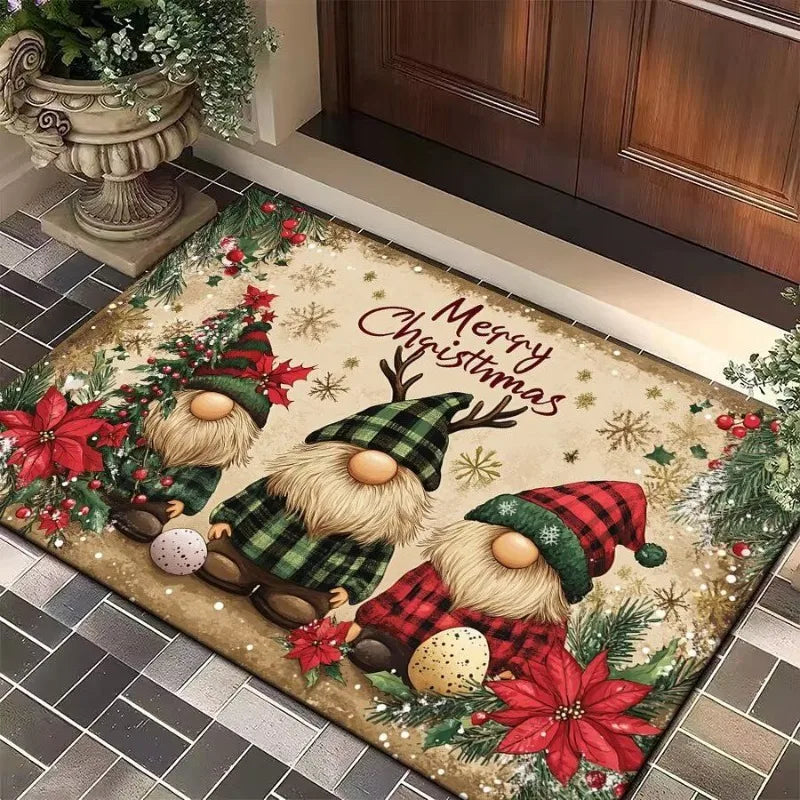 Feestelijke kerstdeurmat van flanel met bedrukt kerstmotief, machinewasbaar