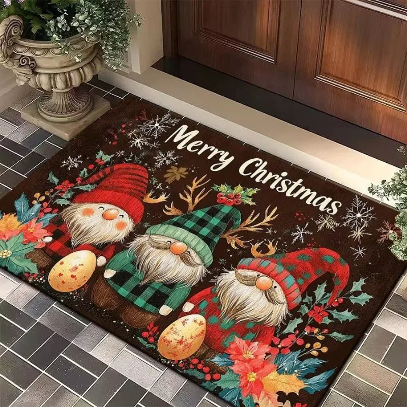 Feestelijke kerstdeurmat van flanel met bedrukt kerstmotief, machinewasbaar 2