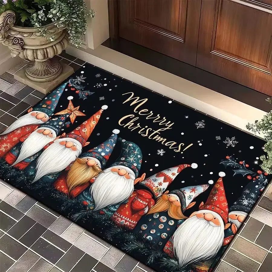 Feestelijke kerstdeurmat van flanel met bedrukt kerstmotief, machinewasbaar 7