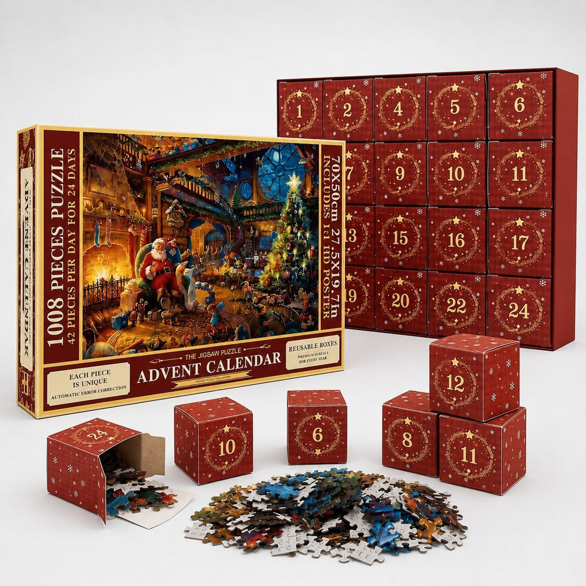 Feestelijke kerstpuzzel-adventskalender 2026 met 1008 stukjes en 24 adventsverrassingen 10