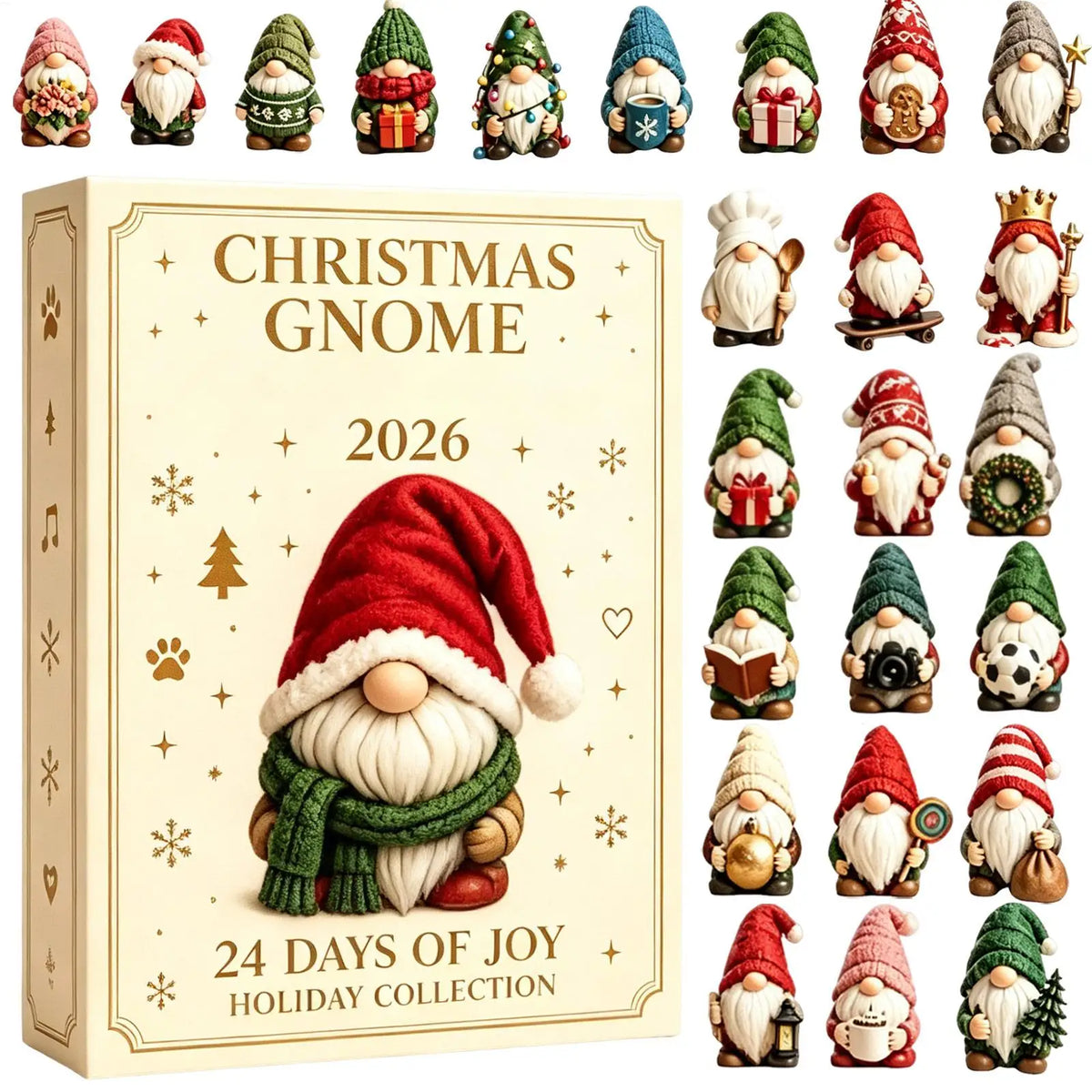 Glinsterende kerst-adventskalender met 24 schattige acryl kabouterhangers om op te hangen