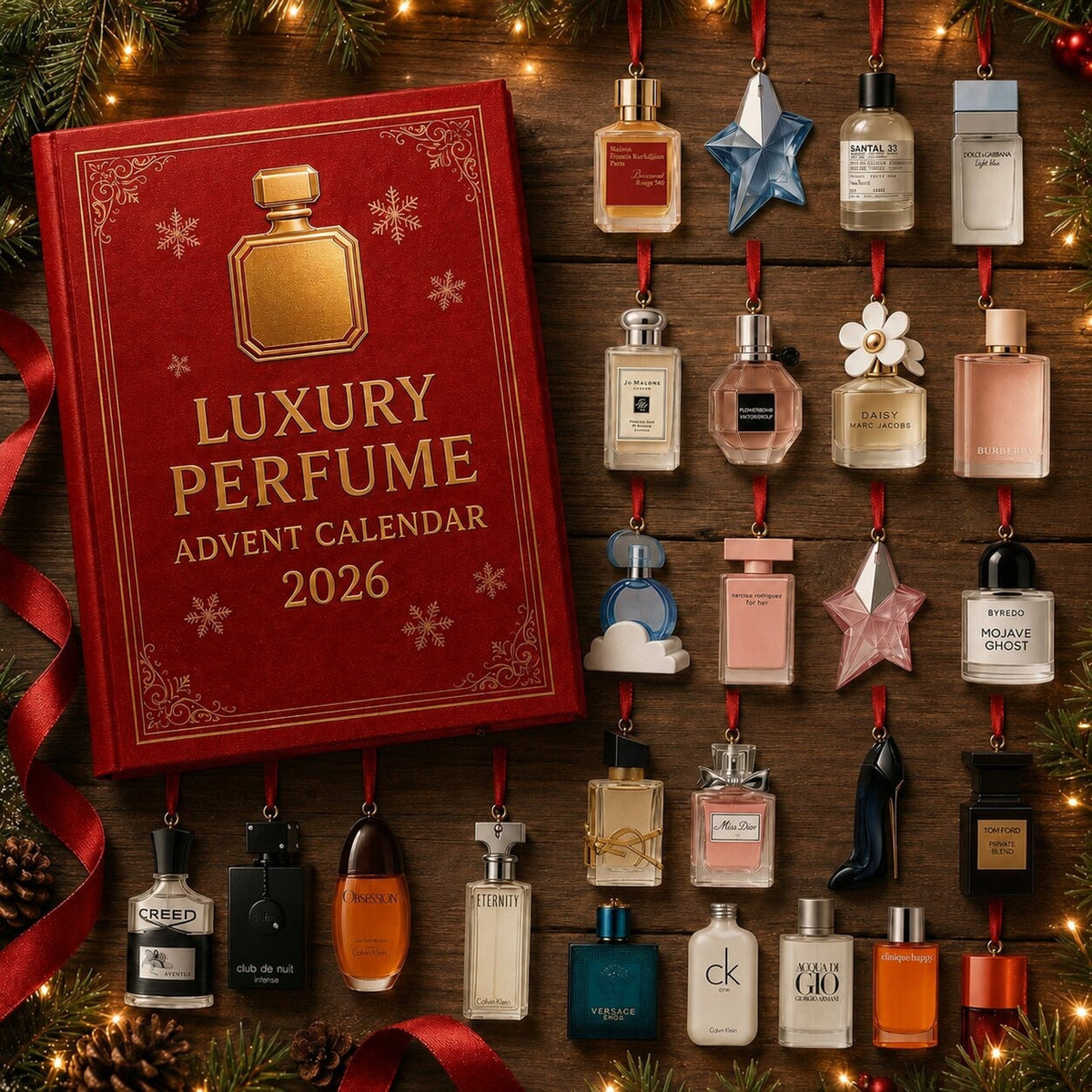 Luxe parfum-adventskalender met 24 glinsterende decoratieve flacondesigns en ornamenten 3