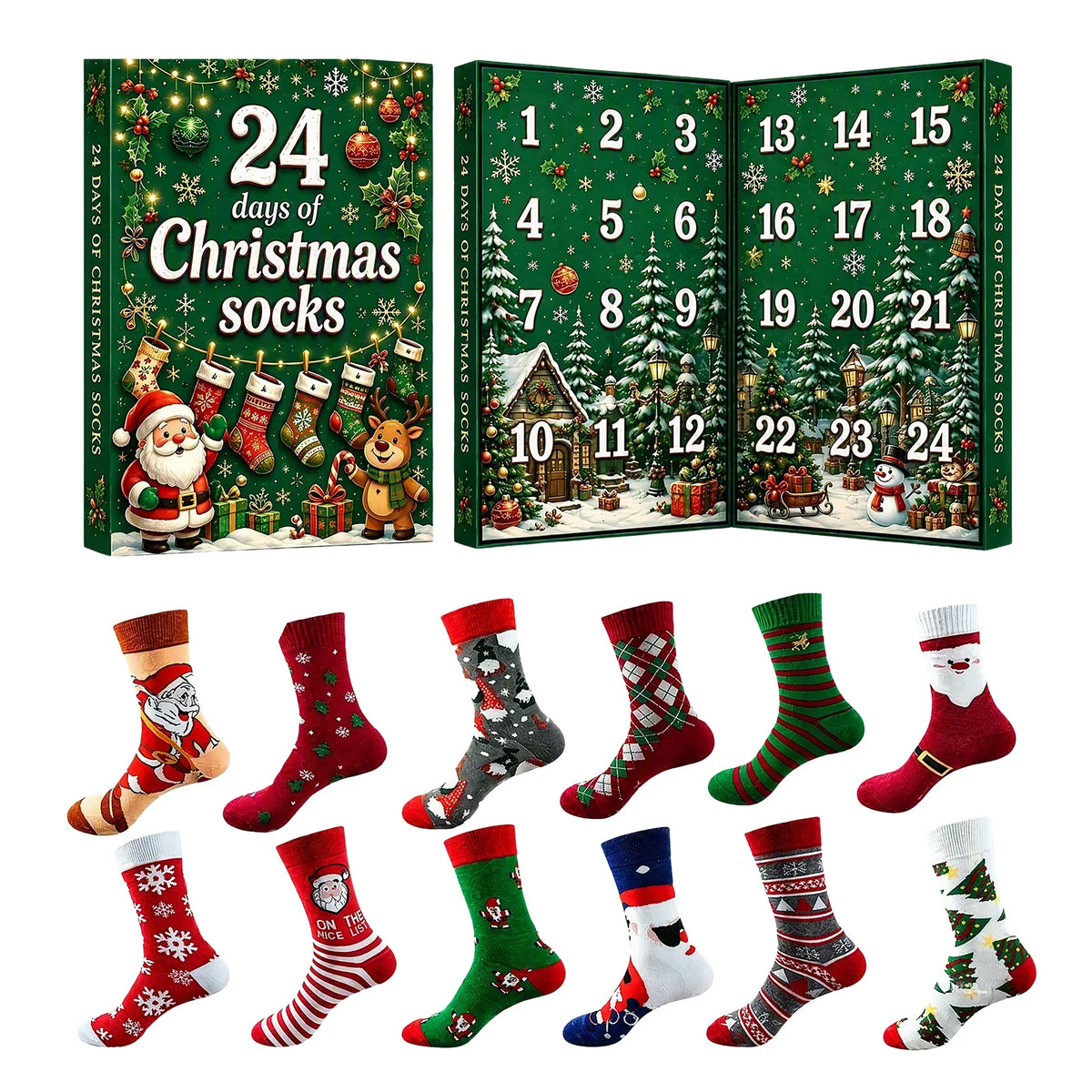 Kerst-adventskalender 2026 met 24 paar feestelijke warme sokken voor dames en heren