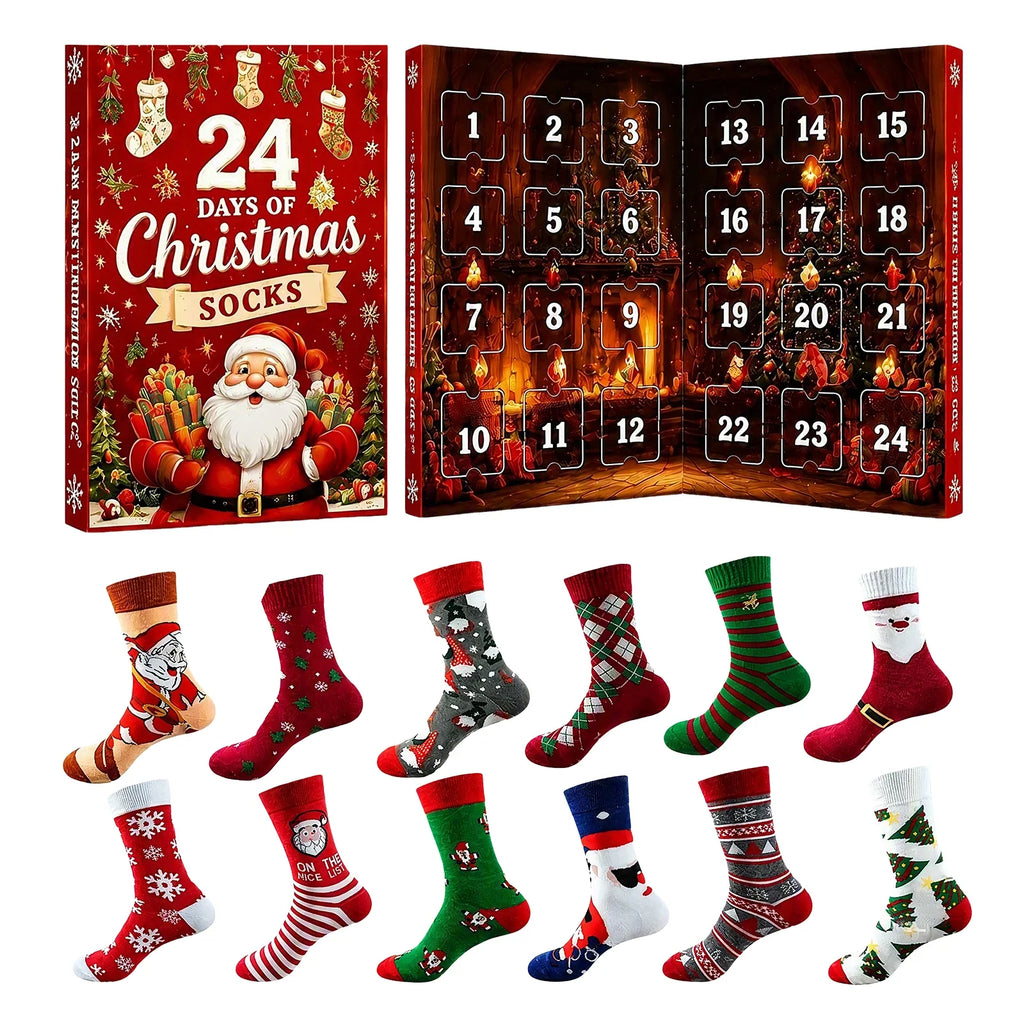 Kerst-adventskalender 2026 met 24 paar feestelijke warme sokken voor dames en heren 2