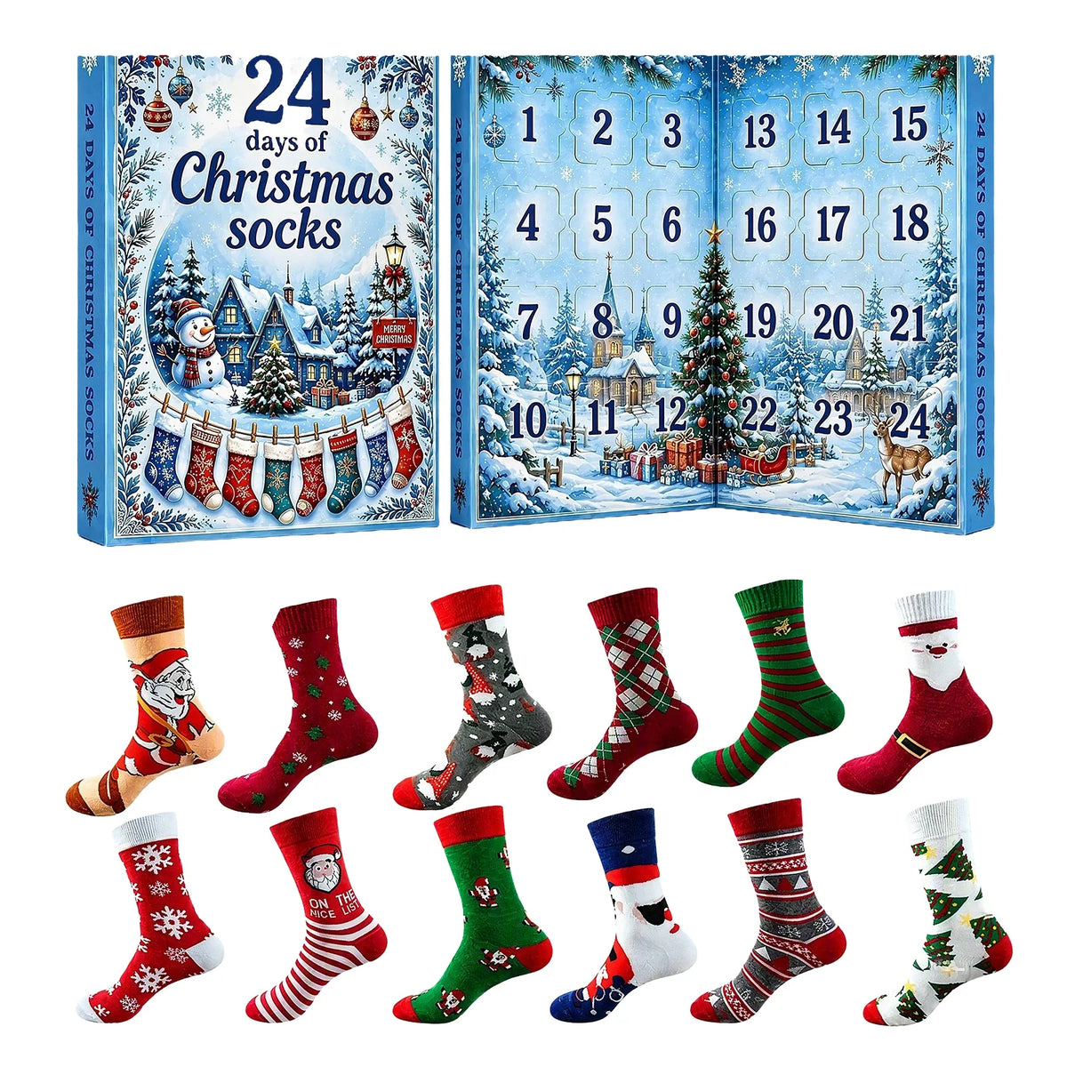 Kerst-adventskalender 2026 met 24 paar feestelijke warme sokken voor dames en heren 3