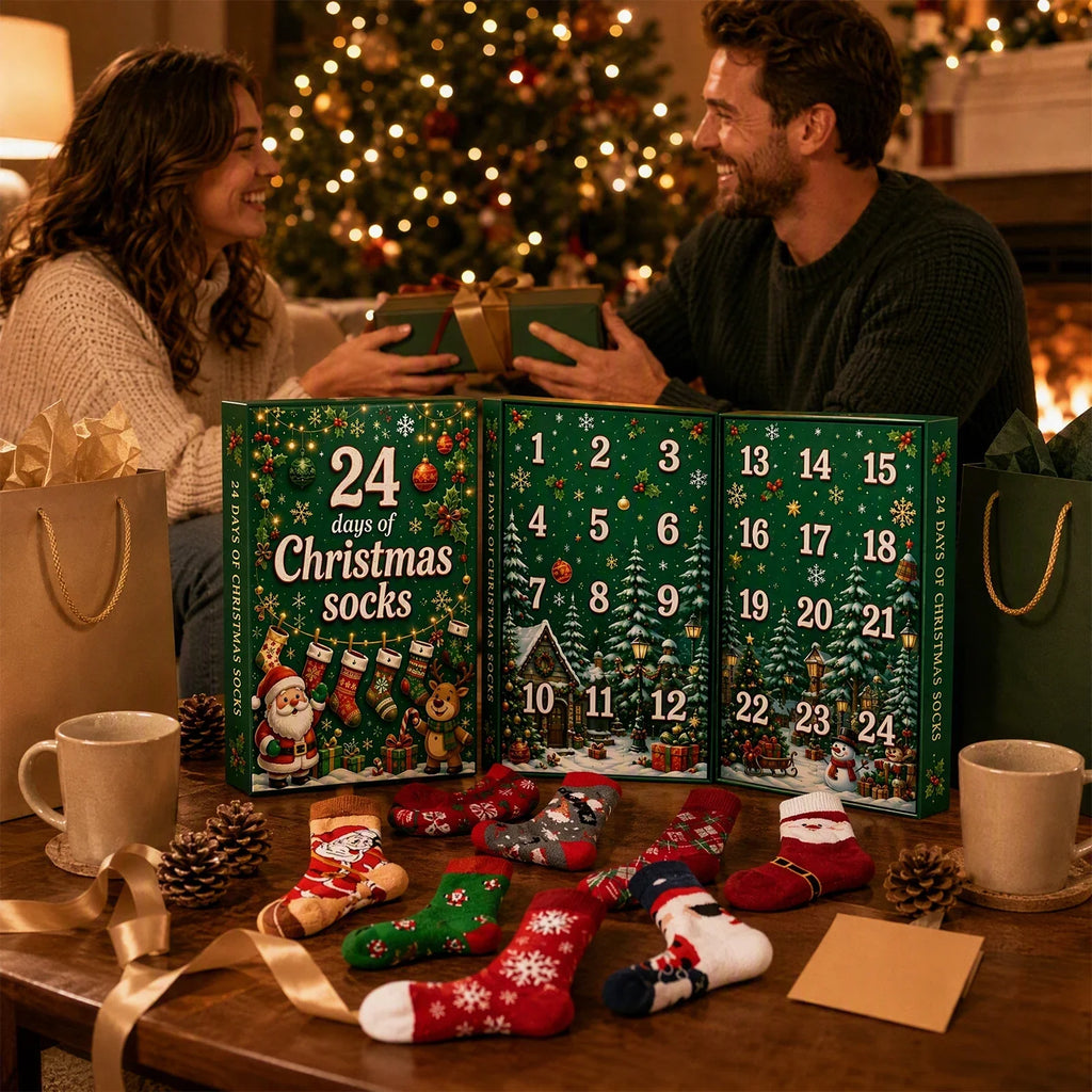 Kerst-adventskalender 2026 met 24 paar feestelijke warme sokken voor dames en heren 4