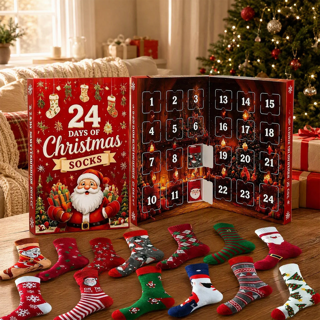 Kerst-adventskalender 2026 met 24 paar feestelijke warme sokken voor dames en heren 5