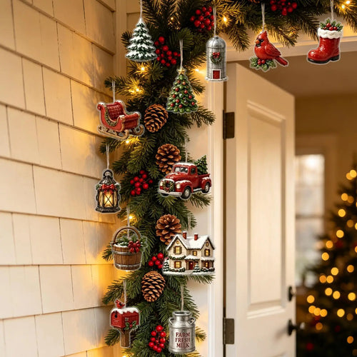 Kerst-adventskalender met 24 glinsterende acryl ornamenten in boerderijdierendesigns om op te hangen 2