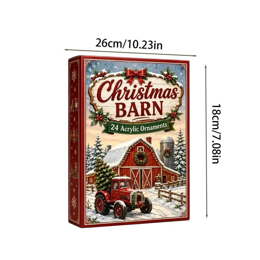 Kerst-adventskalender met 24 glinsterende acryl ornamenten in boerderijdierendesigns om op te hangen 5