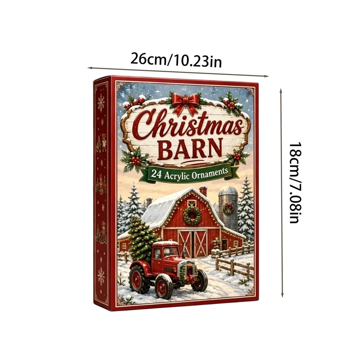 Kerst-adventskalender met 24 glinsterende acryl ornamenten in boerderijdierendesigns om op te hangen 5