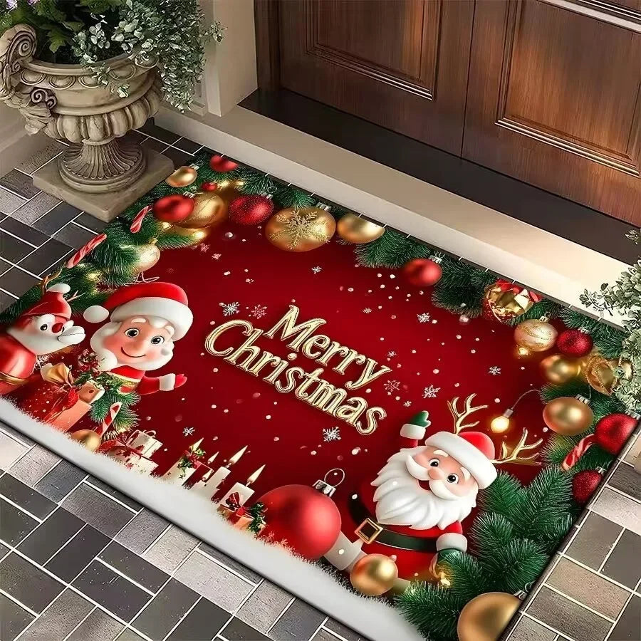Kerst-entreemat met kerstman, eland en kerstboom, antislip onderkant