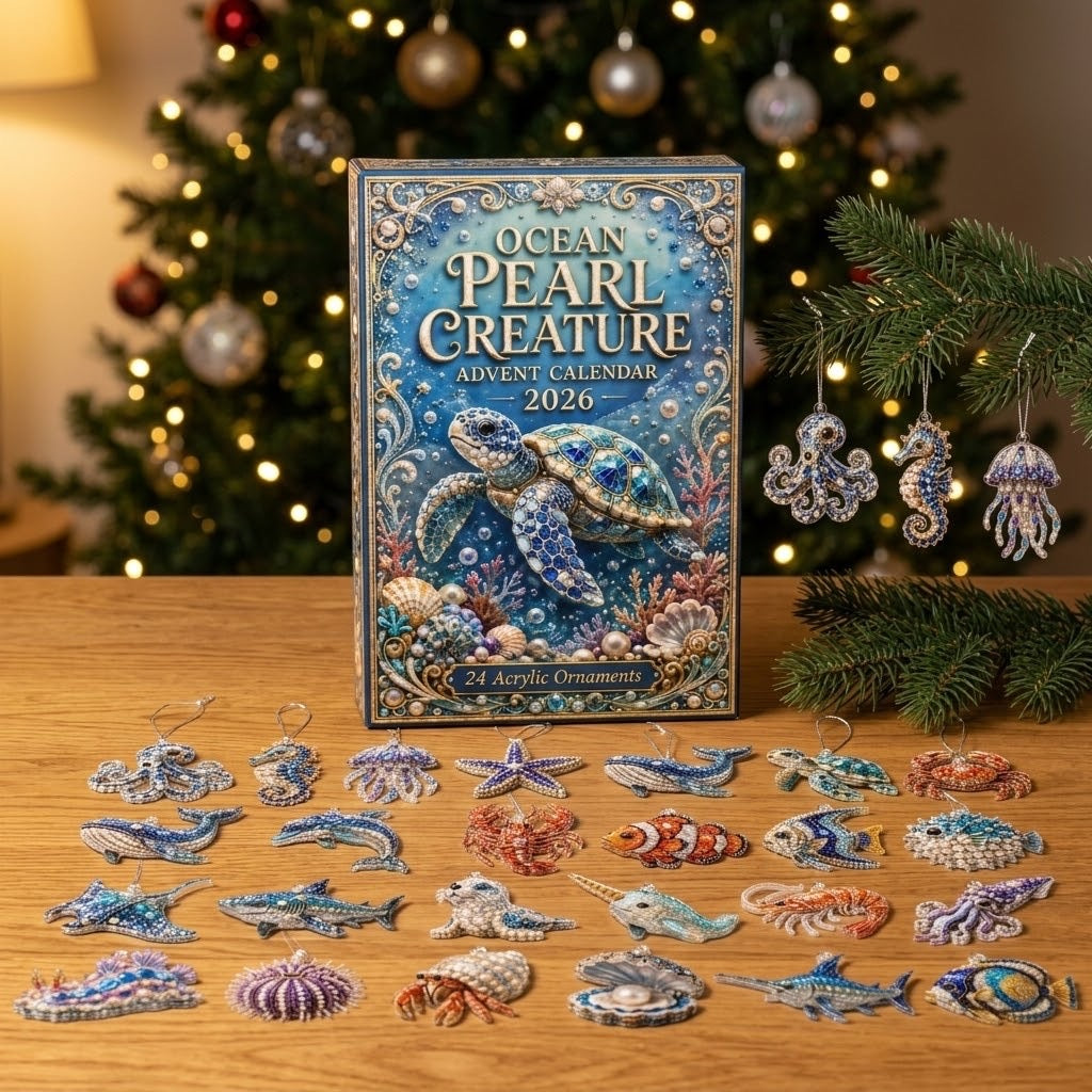 Oceaan Parel Zeedieren Adventskalender 2026 - 24 Ornamenten met Steentjes