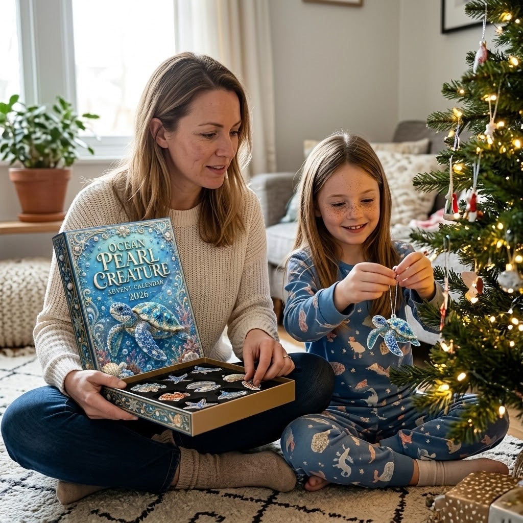 Oceaan Parel Zeedieren Adventskalender 2026 - 24 Ornamenten met Steentjes