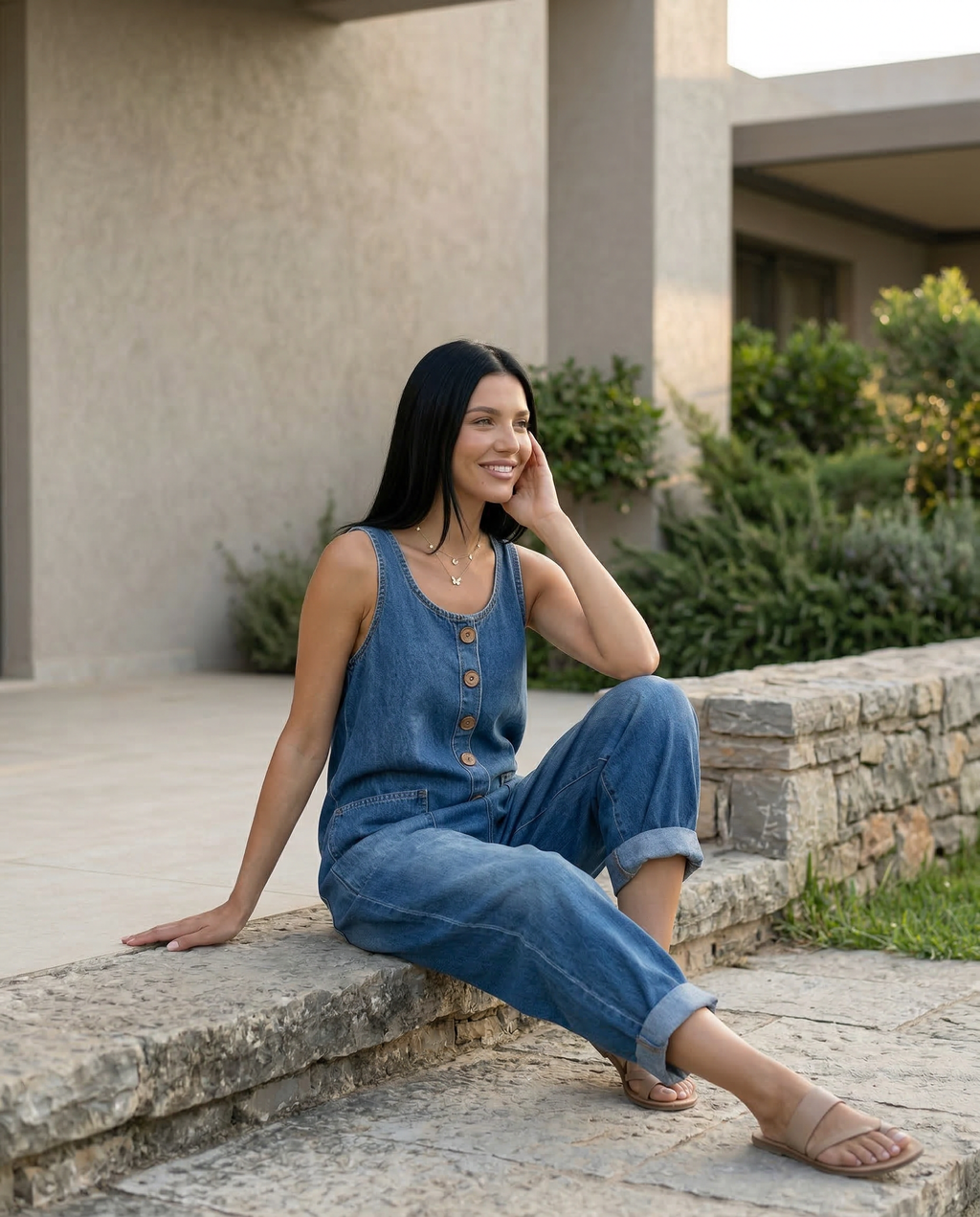 Casual denim jumpsuit voor vrouwen met knoopdetail en opgestikte zakken. 7
