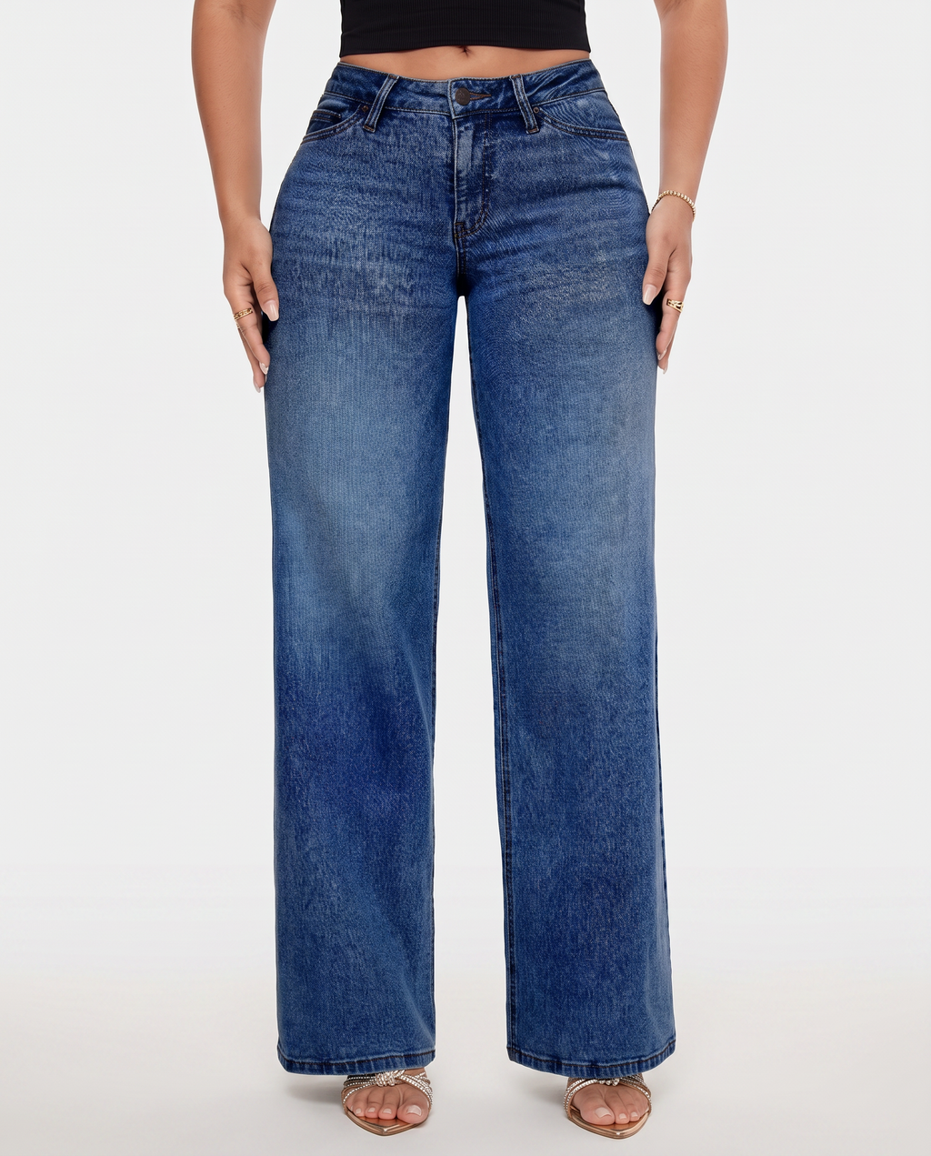 Alberta wijde jeans met mid waist stijl in marineblauw