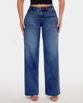 Alberta wijde jeans met mid waist stijl in marineblauw
