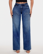 Alberta wijde jeans met mid waist stijl in marineblauw