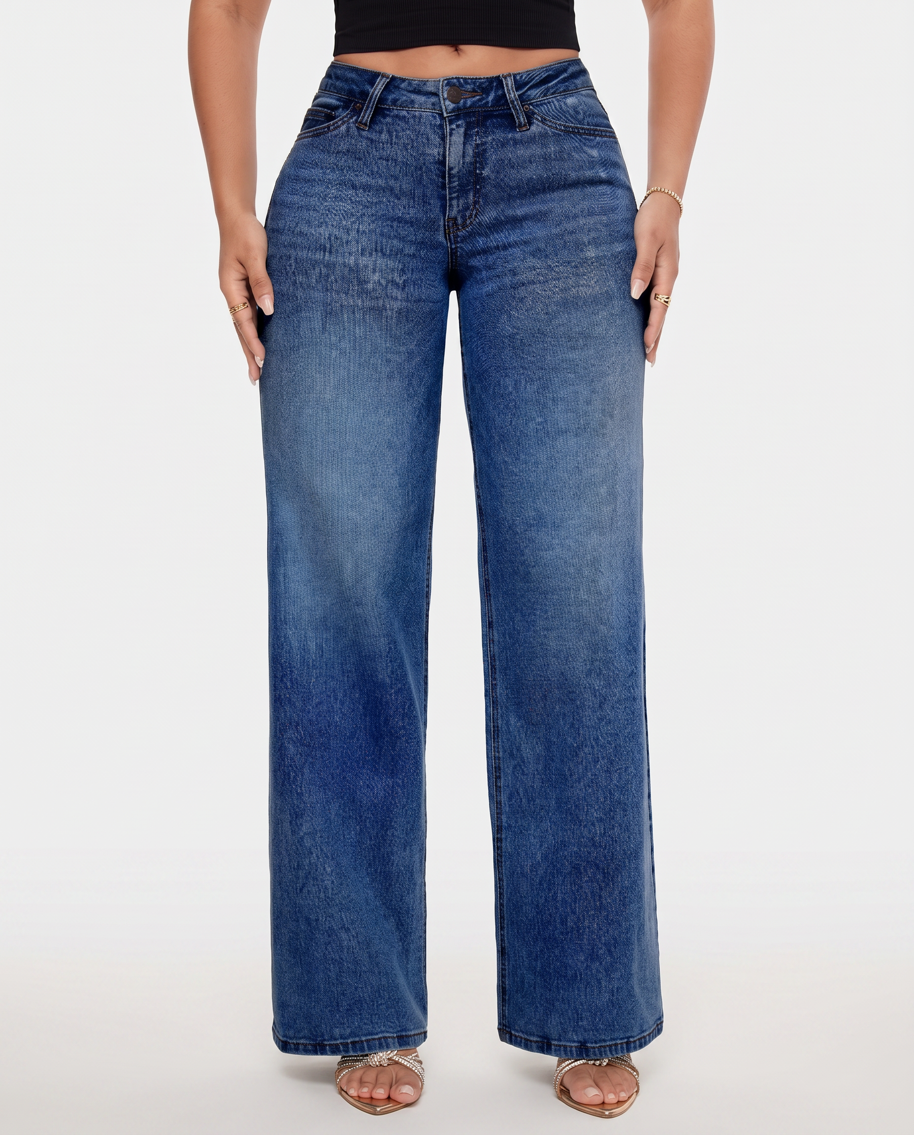 Alberta wijde jeans met mid waist stijl in marineblauw