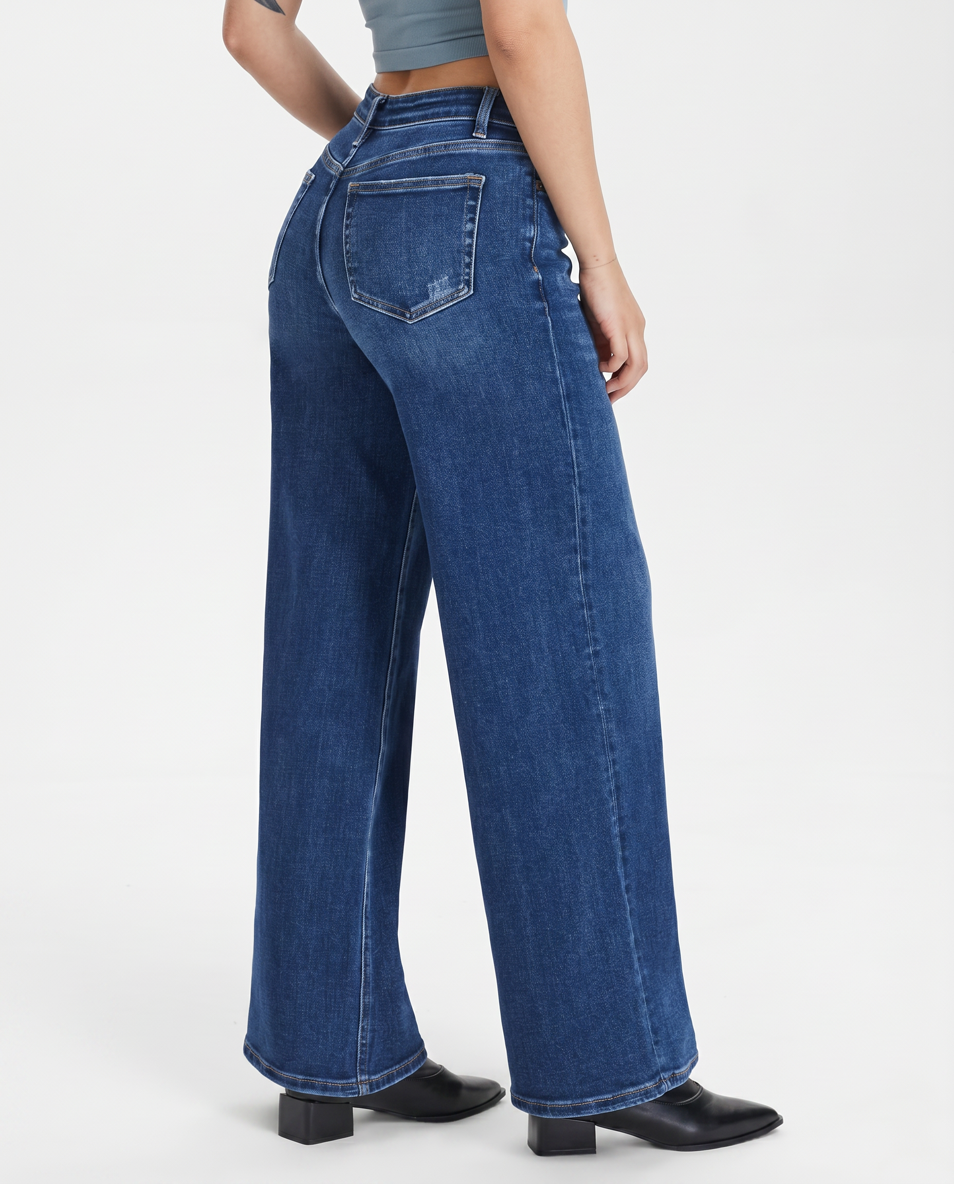 Alberta wijde jeans met mid waist stijl in marineblauw 2