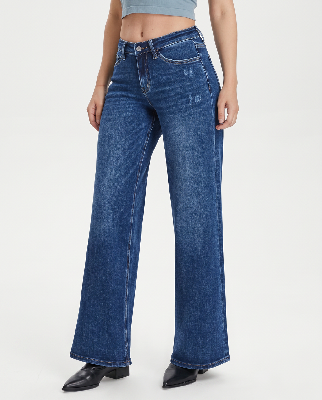 Alberta wijde jeans met mid waist stijl in marineblauw 3