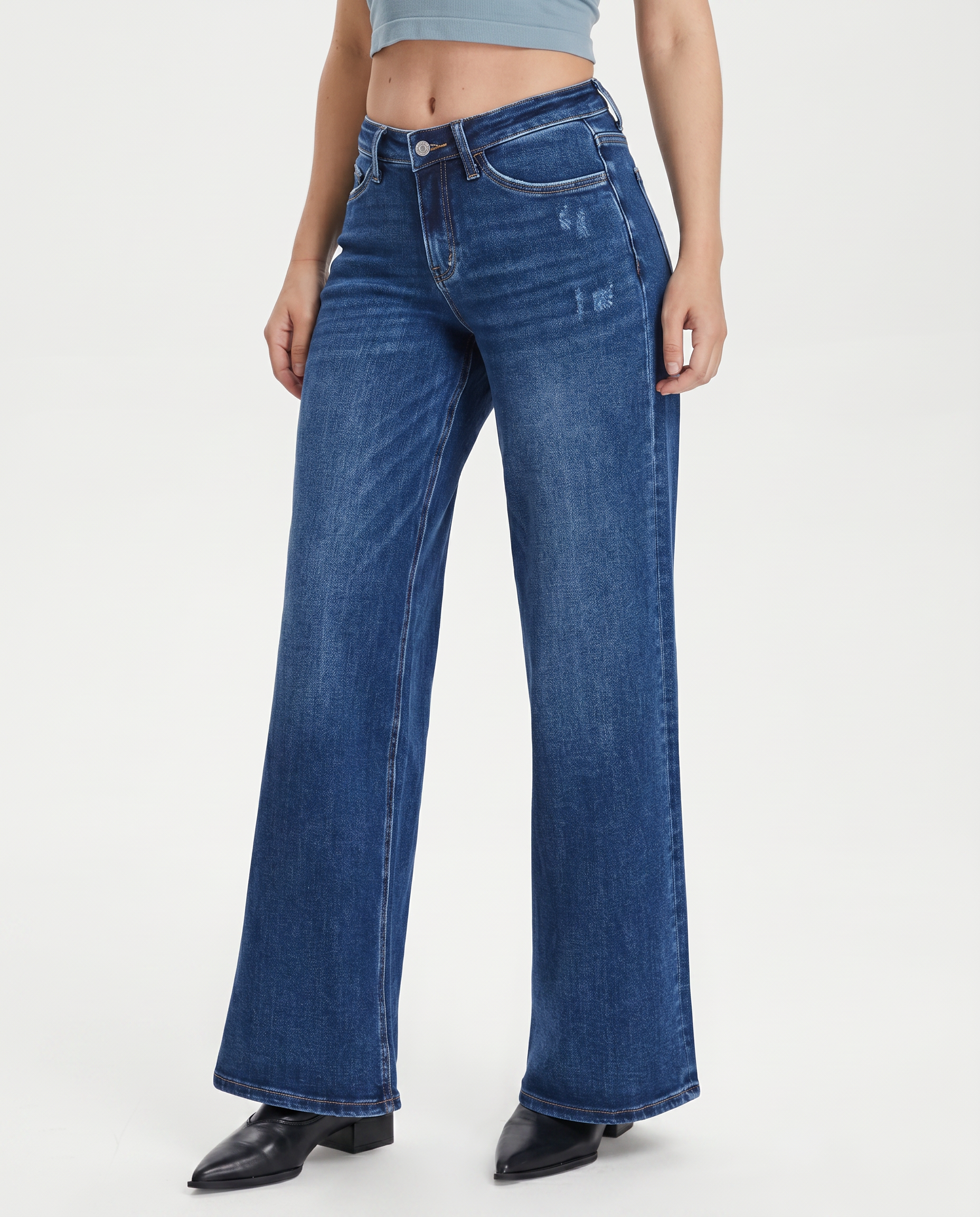Alberta wijde jeans met mid waist stijl in marineblauw 3