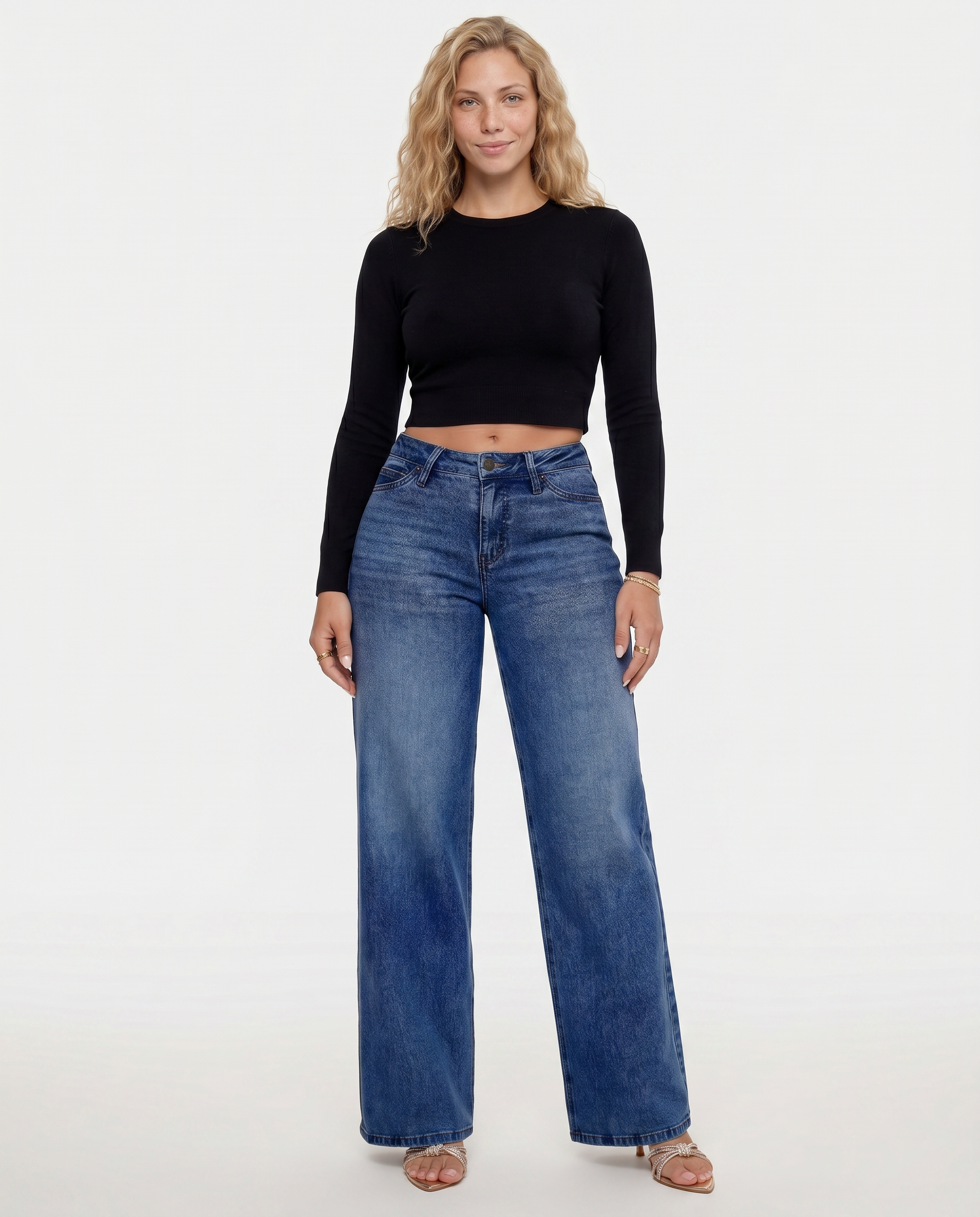 Alberta wijde jeans met mid waist stijl in marineblauw 4