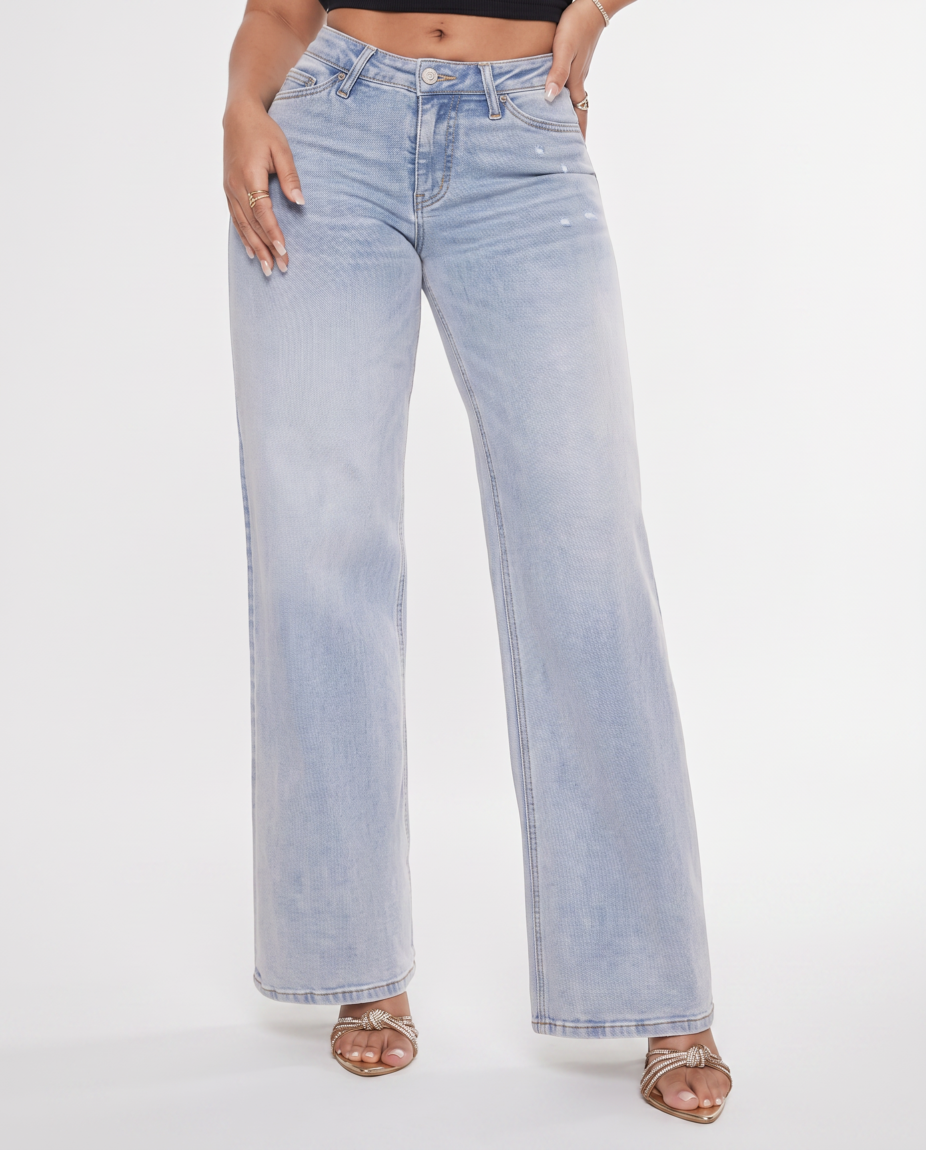 Alberta wijde jeans met mid waist stijl in marineblauw 8