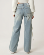 Ana brede jeans met zijkant veters in lichtblauw denim 2