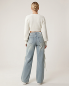 Ana brede jeans met zijkant veters in lichtblauw denim 5