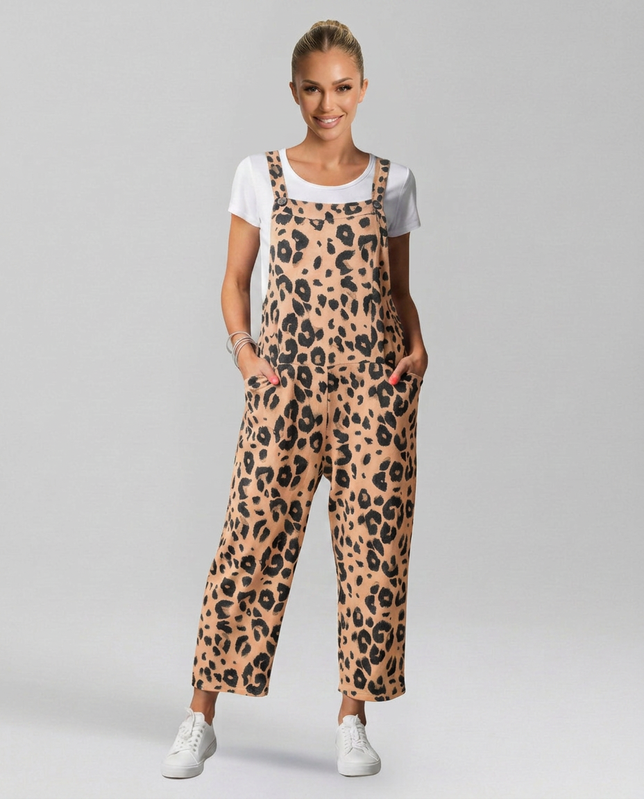 Angelica jumpsuit met scoop halslijn en luipaardprint 10