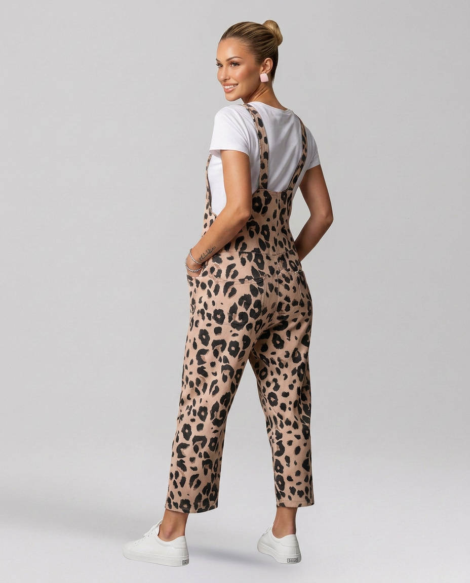 Angelica jumpsuit met scoop halslijn en luipaardprint 11