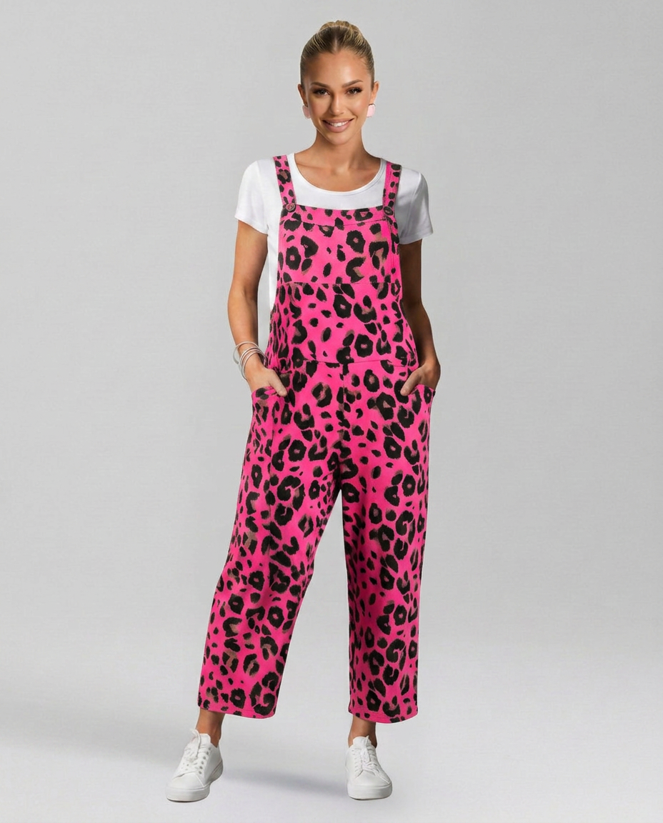 Angelica jumpsuit met scoop halslijn en luipaardprint 13