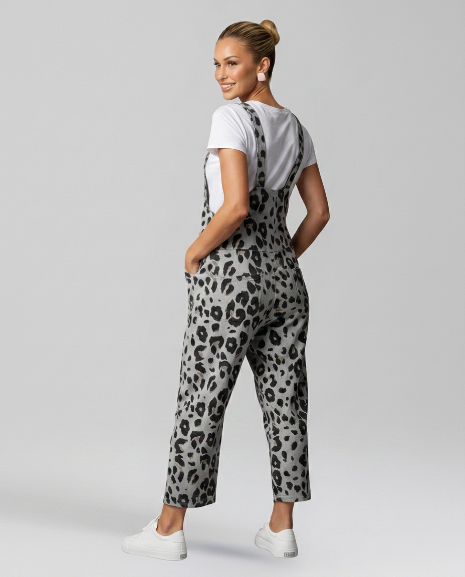 Angelica jumpsuit met scoop halslijn en luipaardprint 2