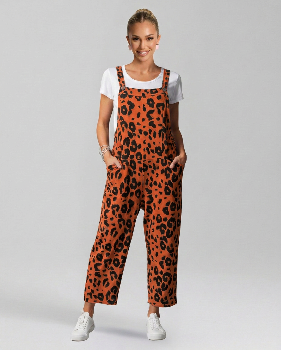 Angelica jumpsuit met scoop halslijn en luipaardprint 4
