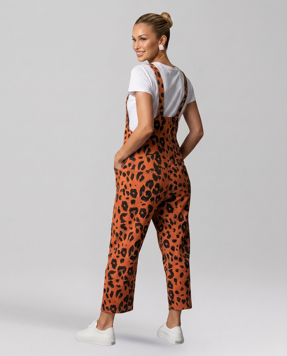 Angelica jumpsuit met scoop halslijn en luipaardprint 5