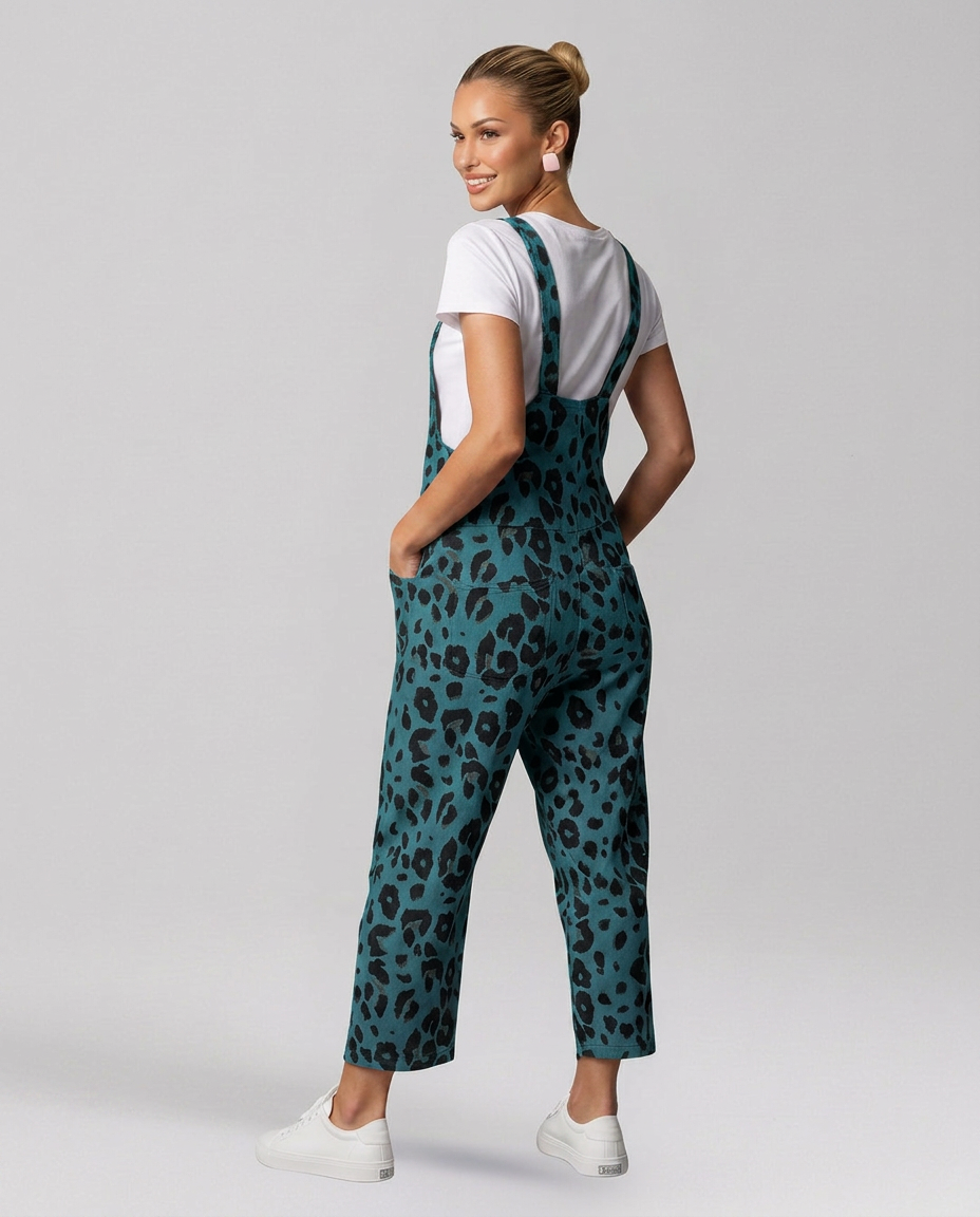 Angelica jumpsuit met scoop halslijn en luipaardprint 8