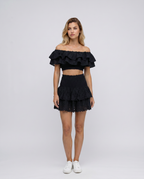 Annie twee-delige ruffle set met mini rok in Blau, perfect voor de zomer. 10