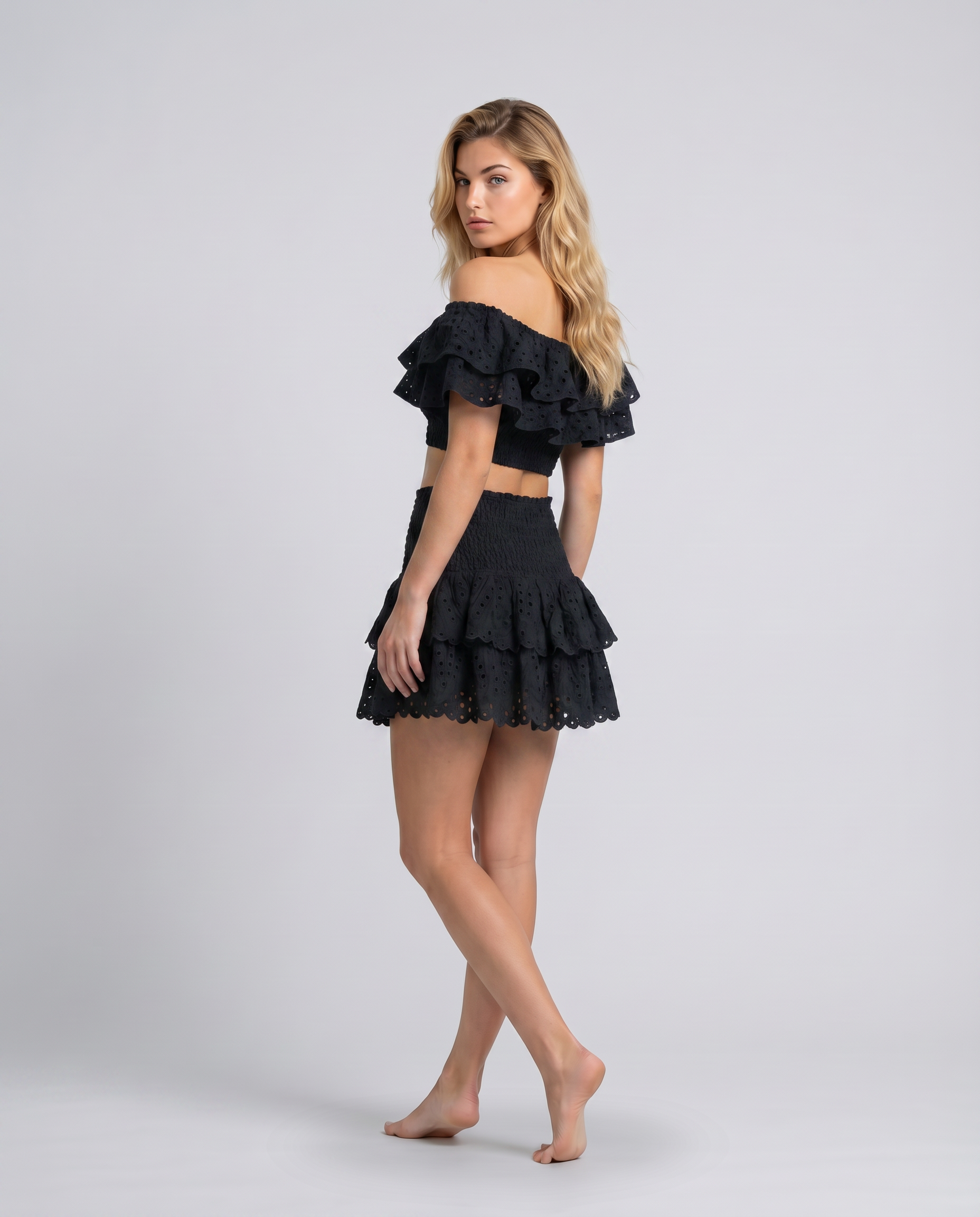 Annie twee-delige ruffle set met mini rok in Blau, perfect voor de zomer. 12