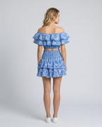 Annie twee-delige ruffle set met mini rok in Blau, perfect voor de zomer. 3