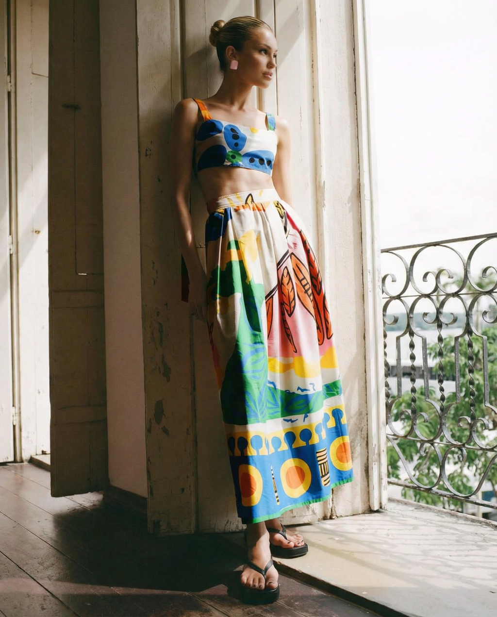 Aubrey gedrukte crop top en midi rok set in multikleur 4