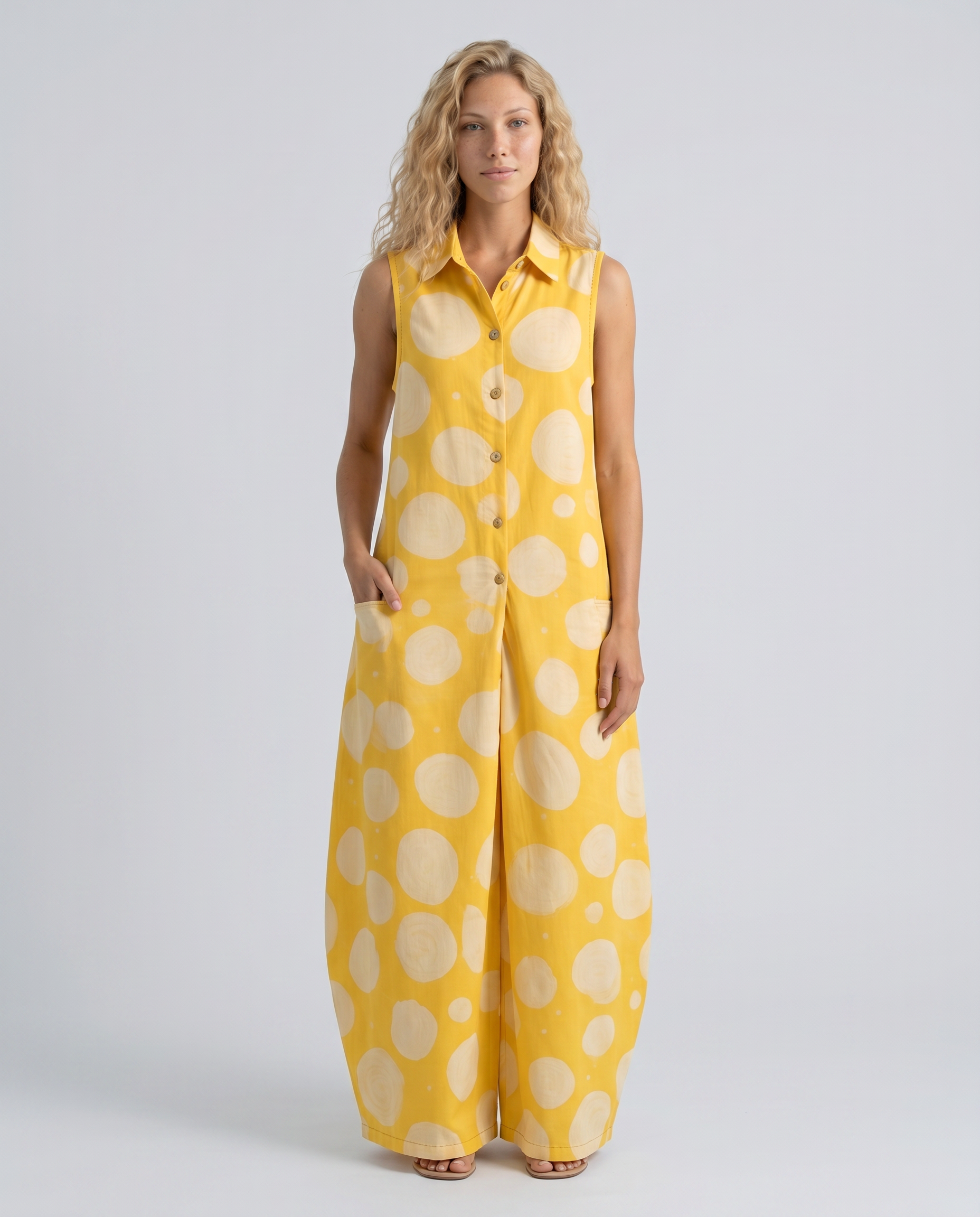 Stijlvolle mouwloze jumpsuit met stippenprint voor vrouwen.