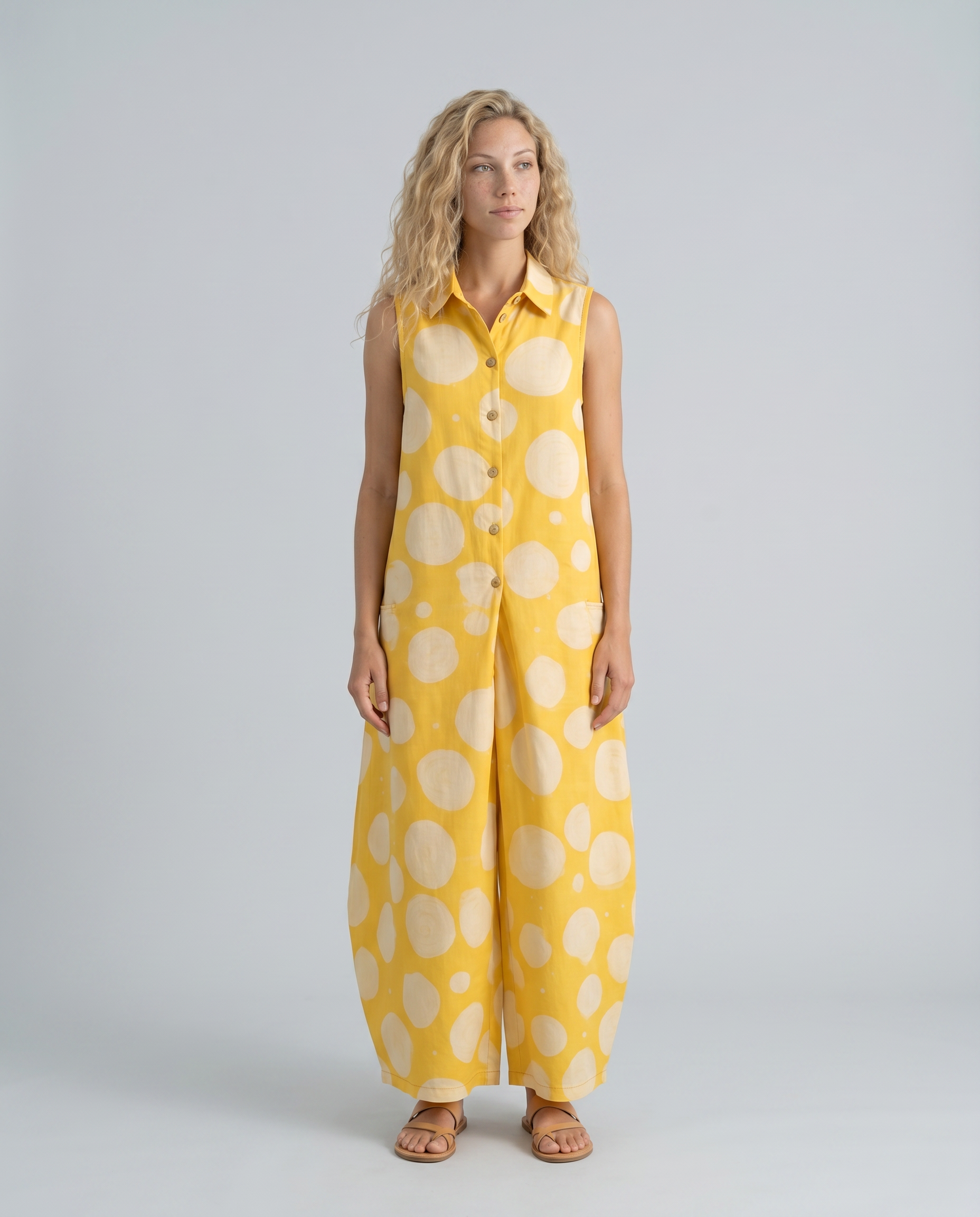 Stijlvolle mouwloze jumpsuit met stippenprint voor vrouwen. 3