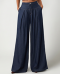 Stijlvolle Bessie wijde jeans met voorclosure in marineblauw.