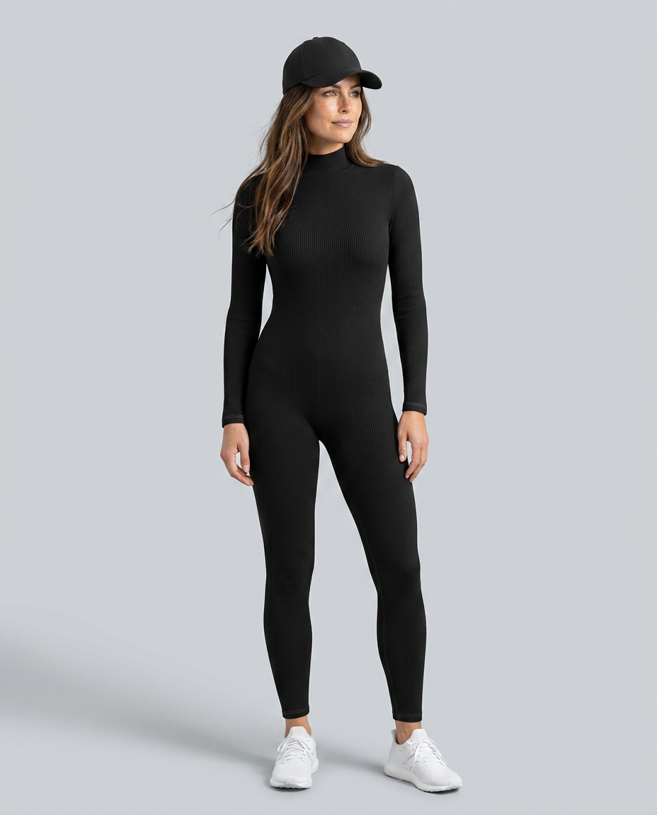 Elegante Betty jumpsuit met lange mouwen en hoge halslijn.