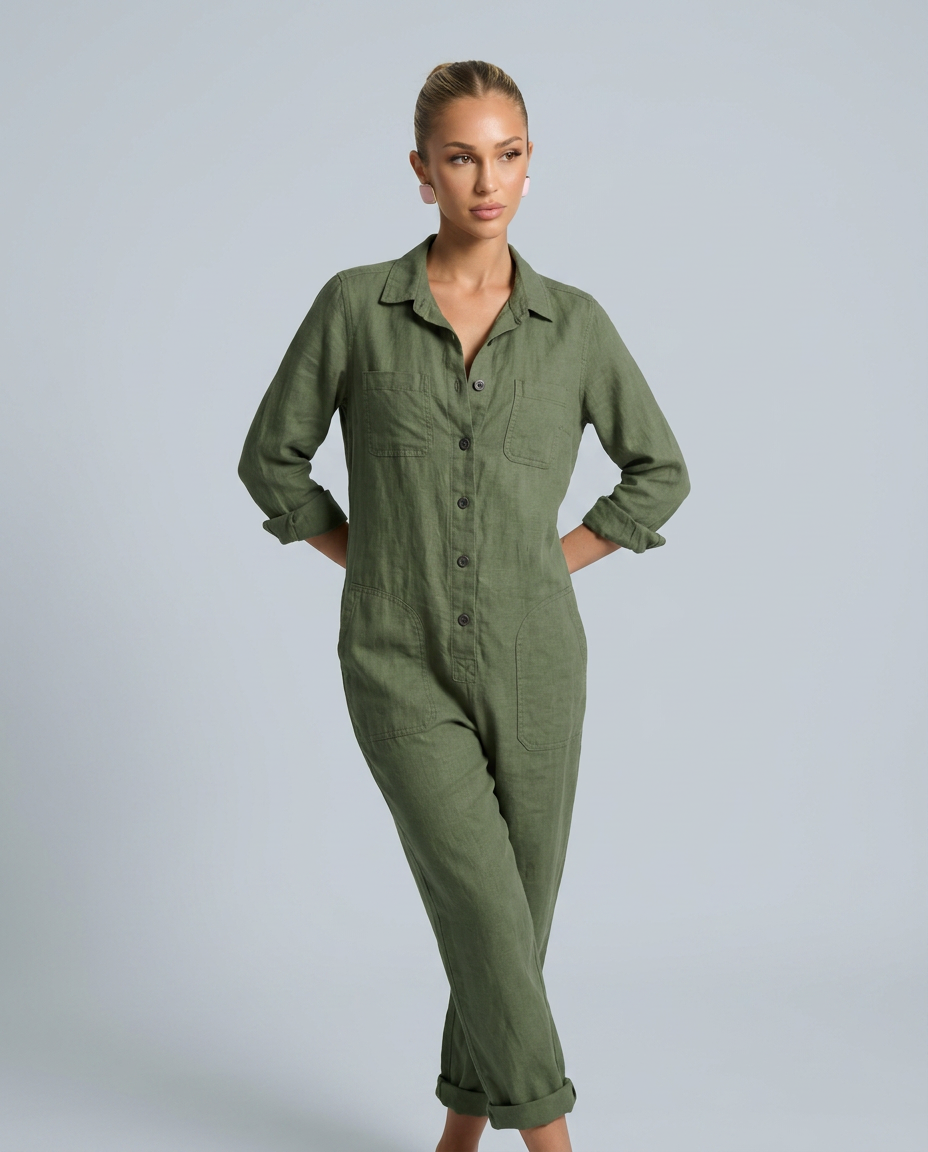 Stijlvolle lange mouwen jumpsuit met knopen aan de voorkant voor dames.
